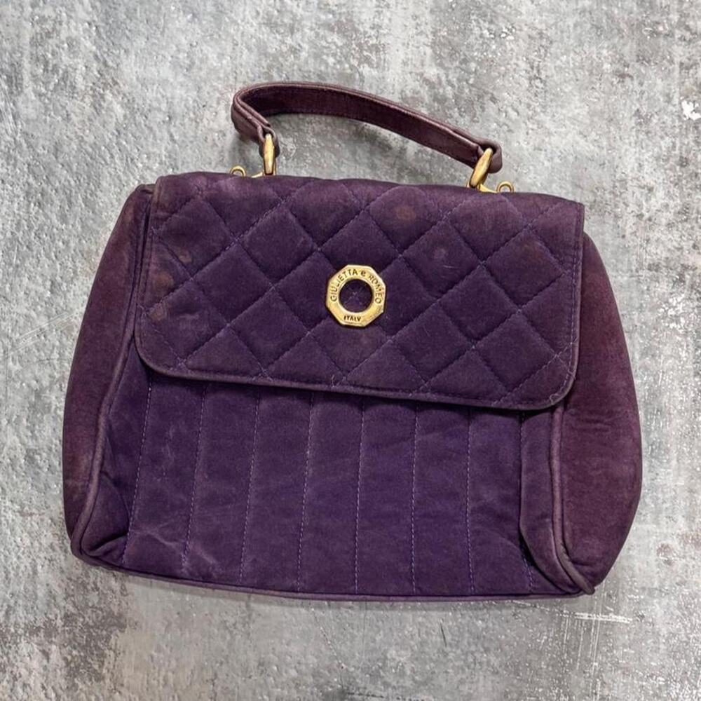 Vintage 90s Purple Suede Quilted Clutch HandBag Giulietta Romeo